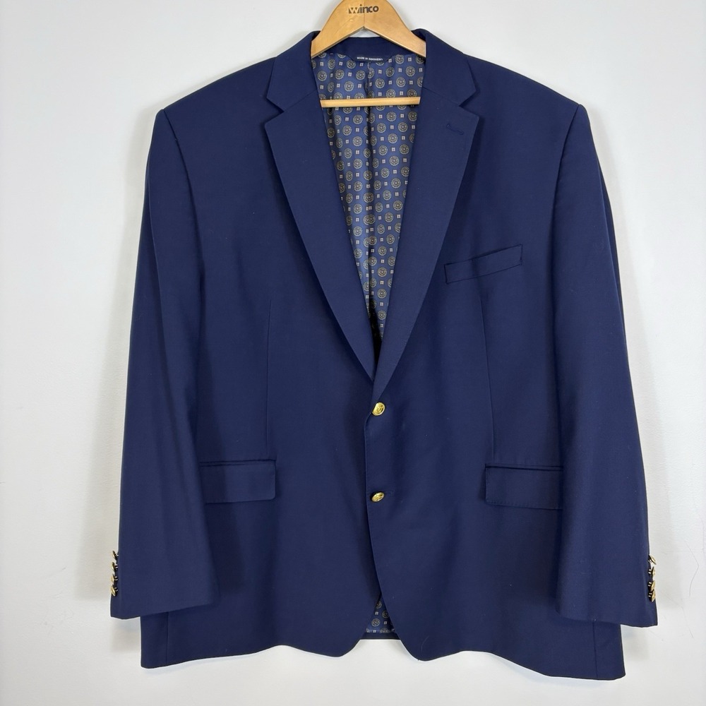 Ralph Lauren Blue Label 50R Navy Blazer Gold Crested Buttons Wool Blend CoolMax